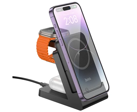 Портативное ЗУ Power Bank + зарядная станция Hoco J149 Victory 3in1 magnetic с БЗУ 5000 mAh Black