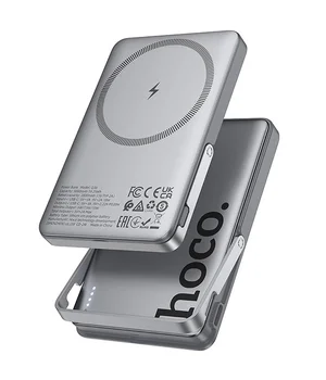 Портативное ЗУ Power Bank Hoco Q36 Sunlight magnetic suction+holder PD20W с БЗУ 5000 mAh Metal grey