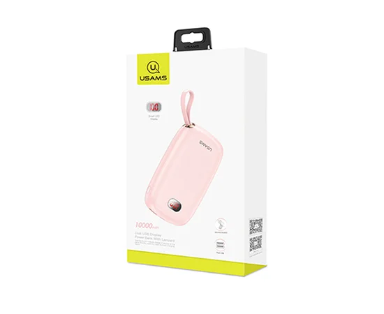 Портативное зарядное устройство Usams US-CD78 Dual USB Display With Lanyard (10000mAh) Розовый
