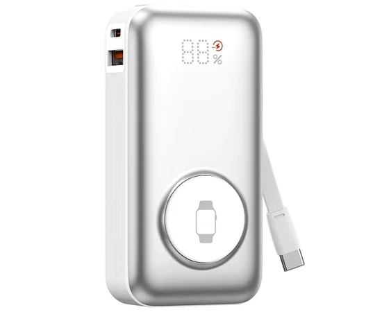 Портативное ЗУ Power Bank WIWU Wi-P027 Elite 22.5W with cable 10000 mAh Silver