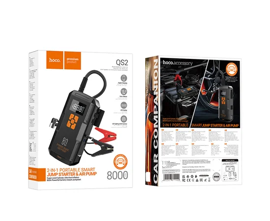 Пусковое устройство (бустер) для автомобиля Hoco QS2 Land Jump Starter and Air Pump 8000 mAh Black