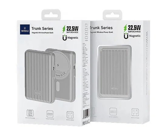 Портативное ЗУ Power Bank WIWU PP03 Trunk Series 22.5W с БЗУ 10000 mAh Silver