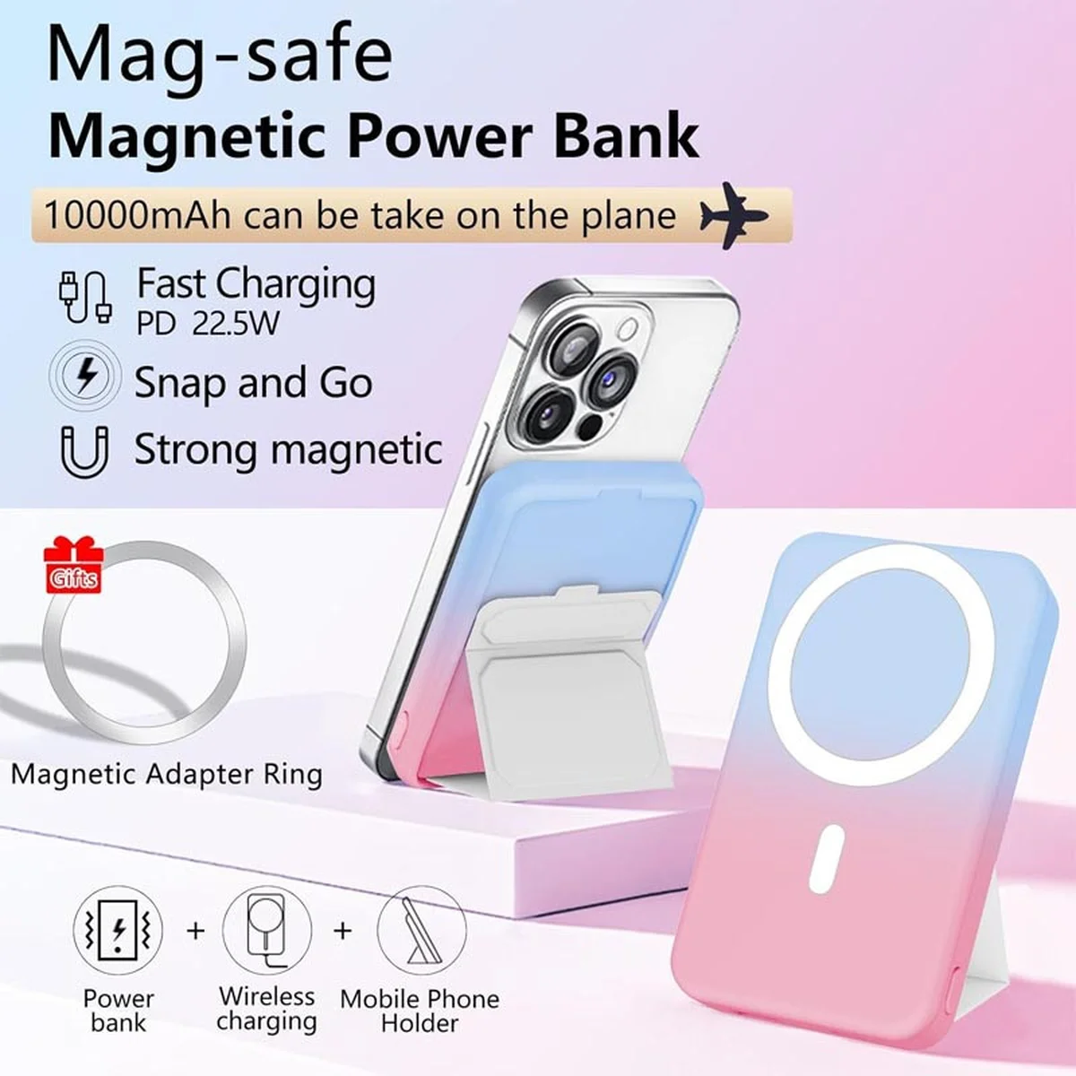 Портативний зарядний пристрій Power Bank JJT-A27-1 Gradient PD20W+QC 22.5W з БЗУ 10000 mAh Blue / Pink