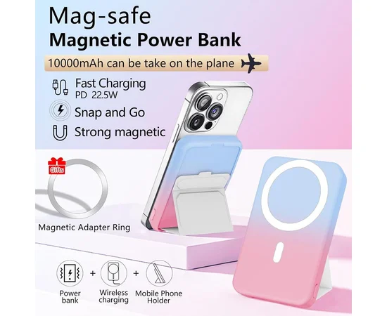 Портативное зарядное устройство Power Bank JJT-A27-1 Gradient PD20W+QC 22.5W с БЗУ 10000 mAh Blue / Pink