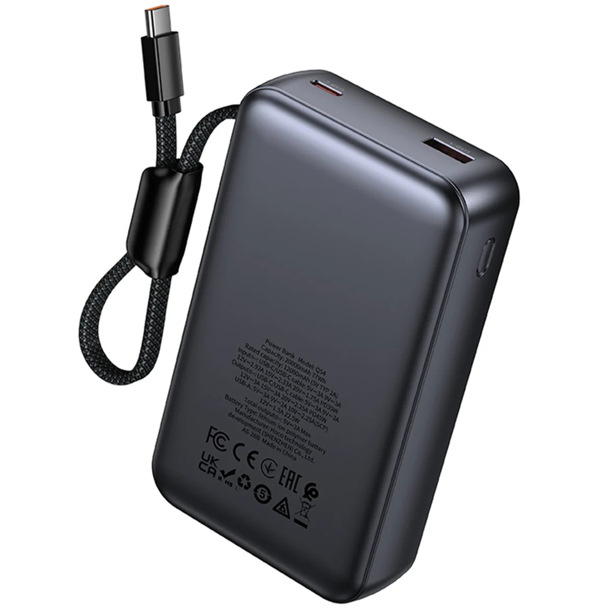 Портативное ЗУ Power Bank Hoco Q54 Shine PD45W with cable 20000 mAh Metal gray