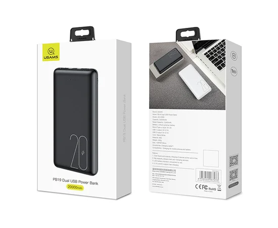 Портативное зарядное устройство Usams US-CD80 PB19 Dual USB Power Bank 20000mAh Черный
