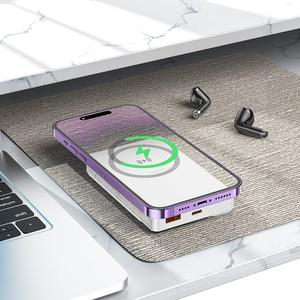 Портативное зарядное устройство Power Bank BOROFONE BJ49 Astute 22.5W+PD20W С БЗУ 10000 mAh White