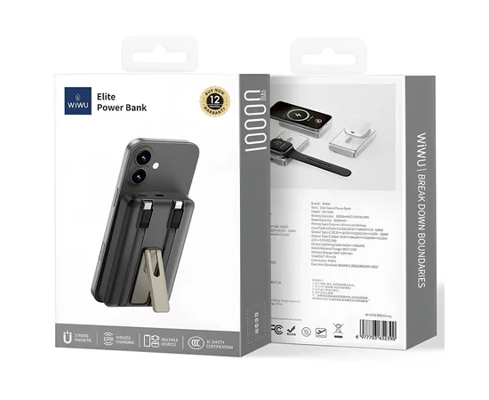 Портативное ЗУ Power Bank WIWU Wi-P056 22.5W+PD20W с БЗУ+iWatch with cable 10000 mAh Black