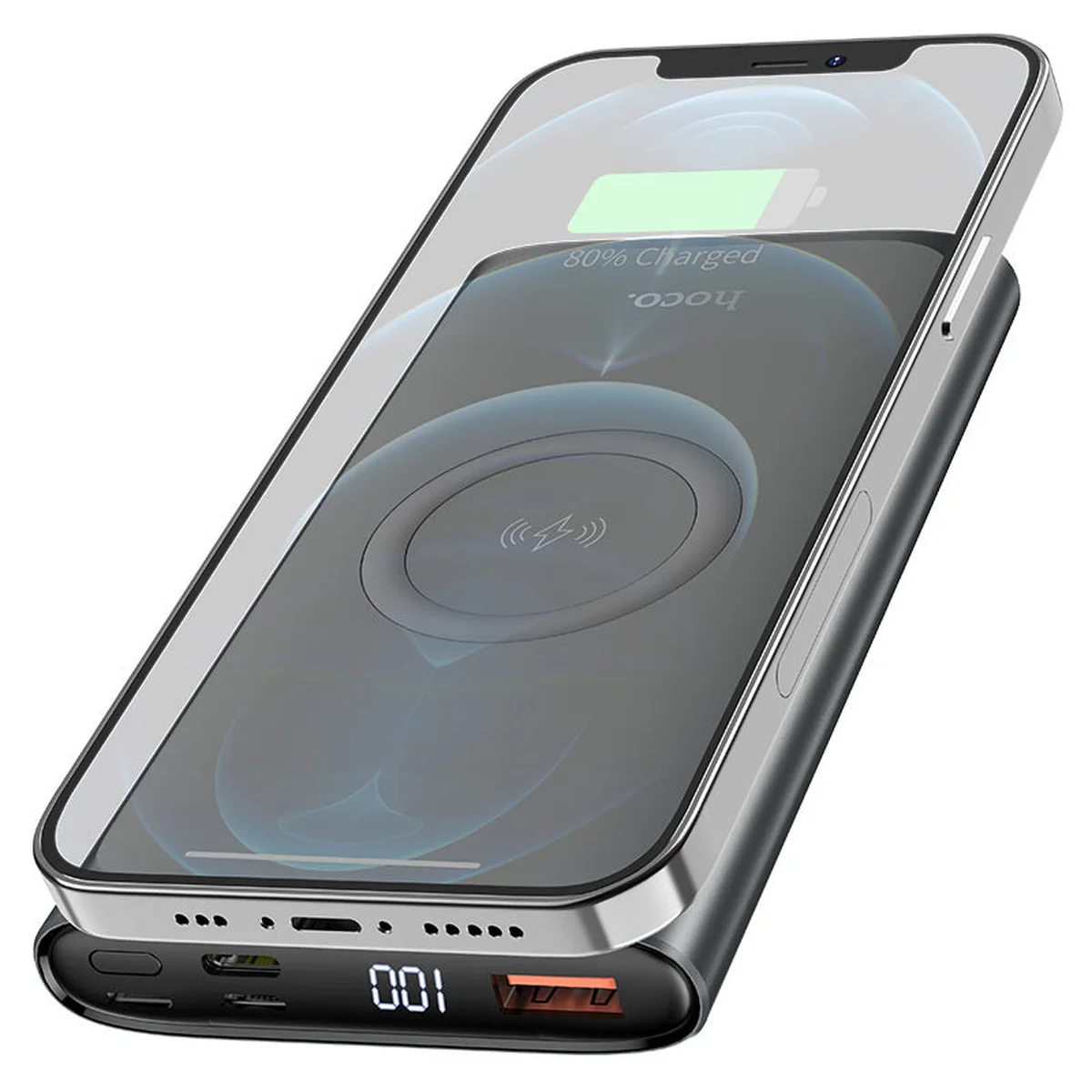 Портативное зарядное устройство Power Bank Hoco Q6 "Aegis" с БЗУ 10000 mAh Серый