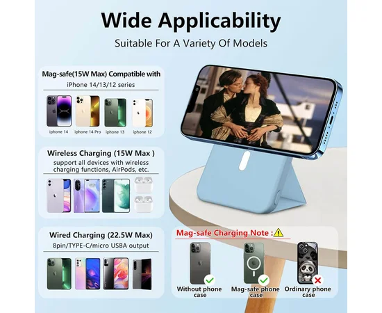 Портативное зарядное устройство Power Bank JJT-A27-1 PD20W+QC 22.5W с БЗУ 10000 mAh Light blue