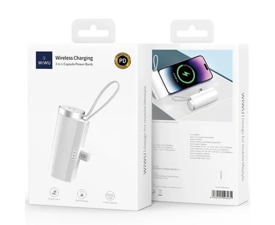 Портативное ЗУ Power Bank WIWU W026 Type-C с БЗУ 15W 5000 mAh White