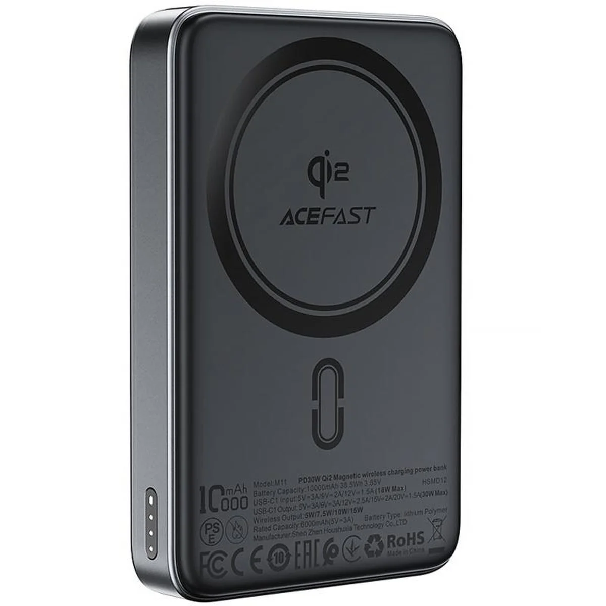 Портативное ЗУ Power Bank Acefast M11 30W Qi2 с БЗУ 10000 mAh Black