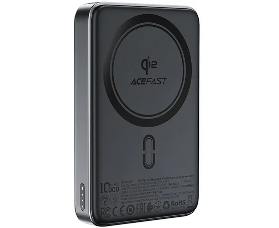 Портативное ЗУ Power Bank Acefast M11 30W Qi2 с БЗУ 10000 mAh Black