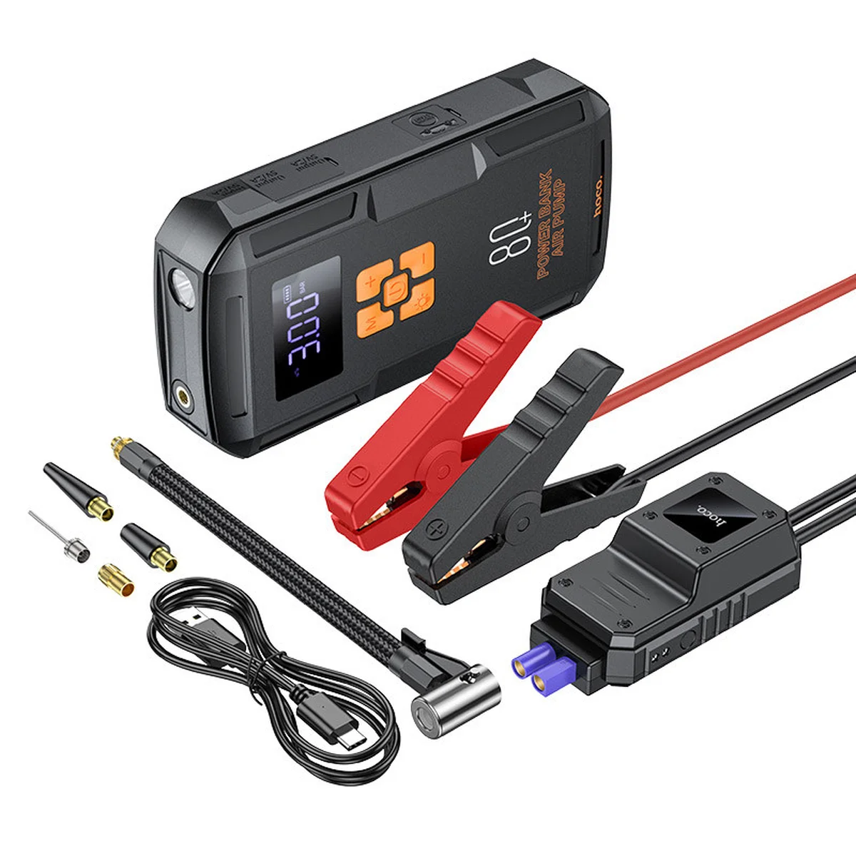 Пусковое устройство (бустер) для автомобиля Hoco QS2 Land Jump Starter and Air Pump 8000 mAh Black