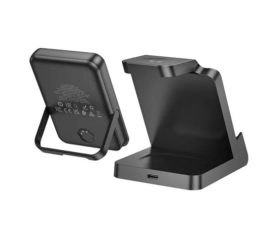 Портативное ЗУ Power Bank + зарядная станция Hoco J149 Victory 3in1 magnetic с БЗУ 5000 mAh Black
