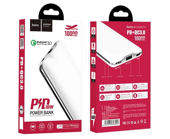 Портативное зарядное устройство Power Bank Hoco J39 Quick Energy PD+QC3.0 10000 mAh Белый