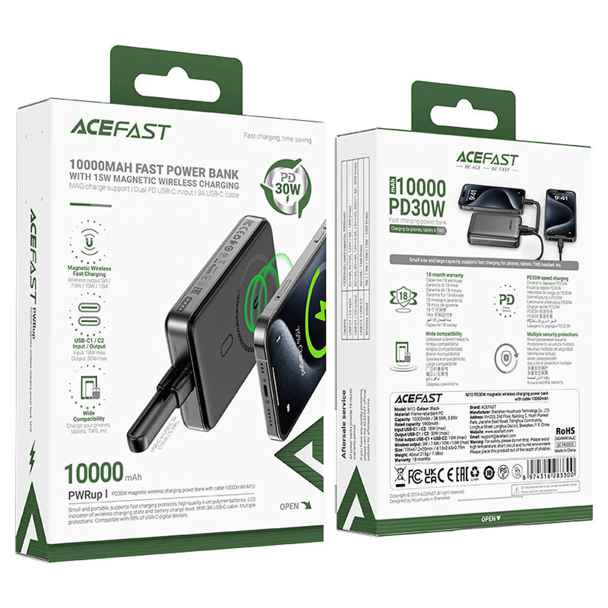 Портативне ЗУ Power Bank Acefast M10 PD30W із БЗУ 10000 mAh Black