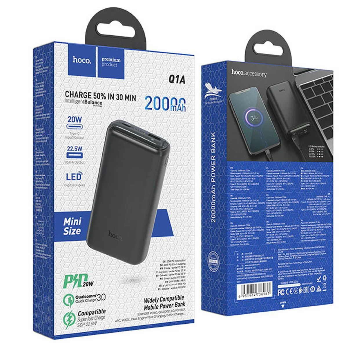 Портативное зарядное устройство Power Bank Hoco Q1A Kraft 20000 mAh Черный