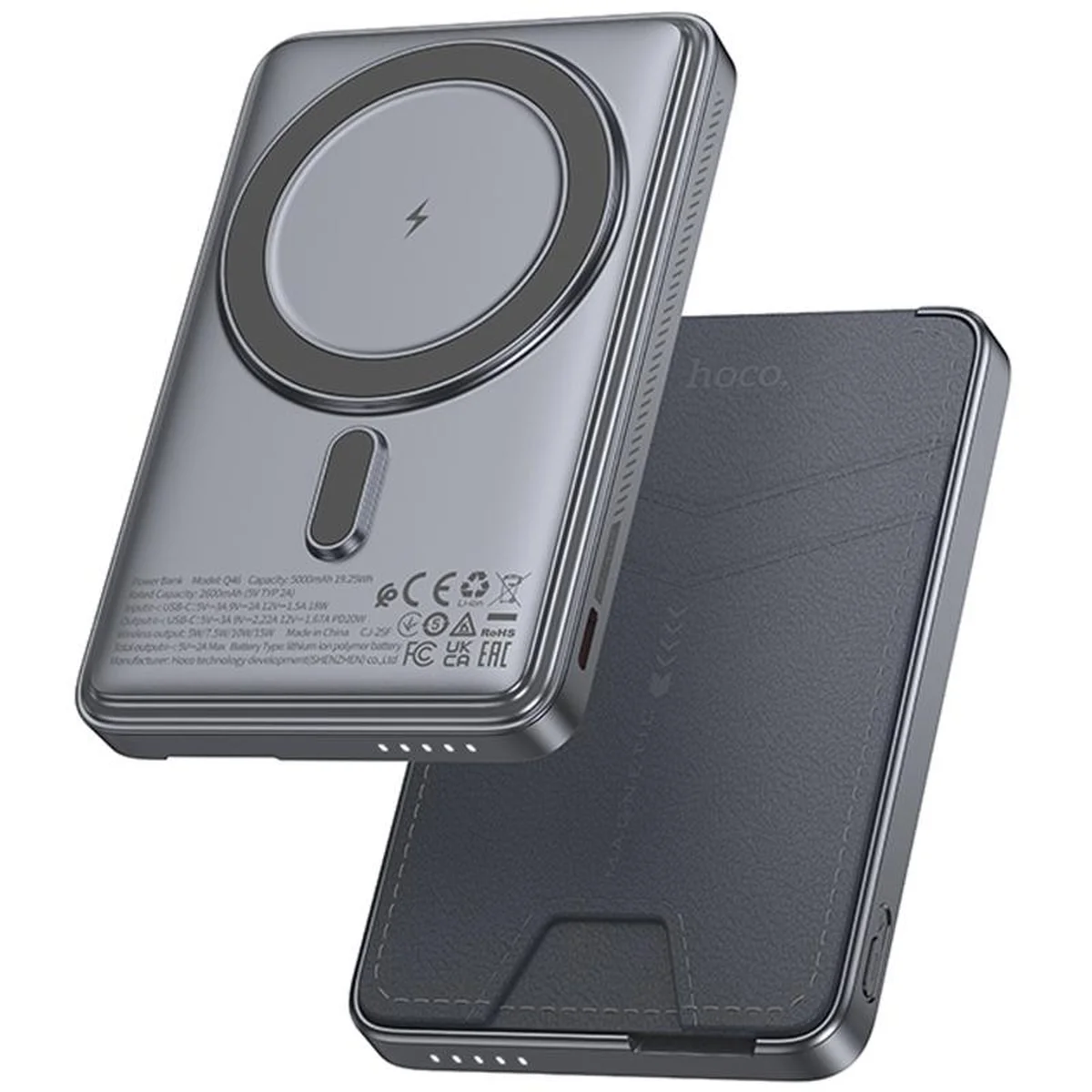 Портативное ЗУ Power Bank Hoco Q46 Title PD20W с БЗУ+card holder 5000 mAh Silver gray