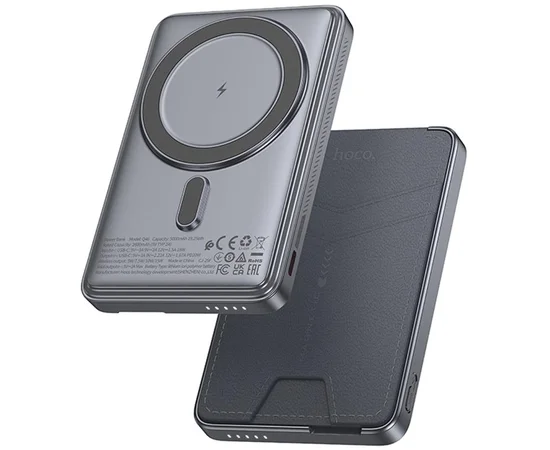 Портативное ЗУ Power Bank Hoco Q46 Title PD20W с БЗУ+card holder 5000 mAh Silver gray