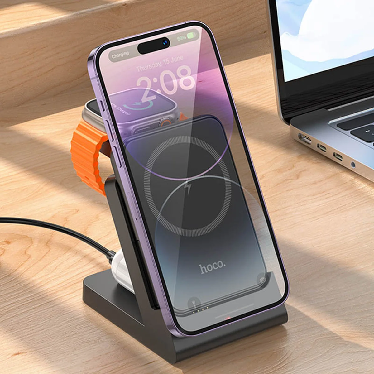 Портативное ЗУ Power Bank + зарядная станция Hoco J149 Victory 3in1 magnetic с БЗУ 5000 mAh Black