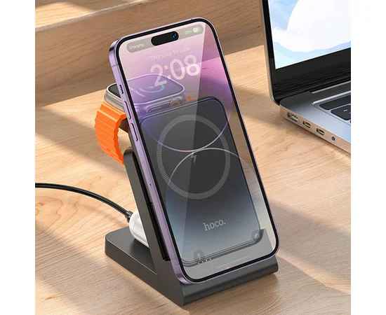 Портативное ЗУ Power Bank + зарядная станция Hoco J149 Victory 3in1 magnetic с БЗУ 5000 mAh Black