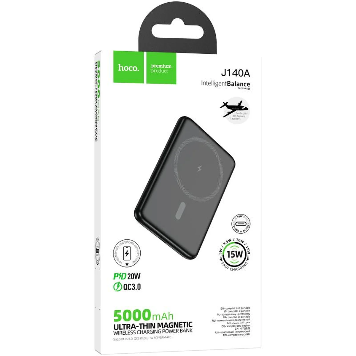 Портативное ЗУ Power Bank Hoco J140A Tony ultra-thin PD20W с БЗУ 5000 mAh Black