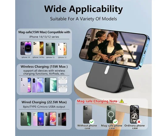 Портативное зарядное устройство Power Bank JJT-A27-1 PD20W+QC 22.5W с БЗУ 5000 mAh Black