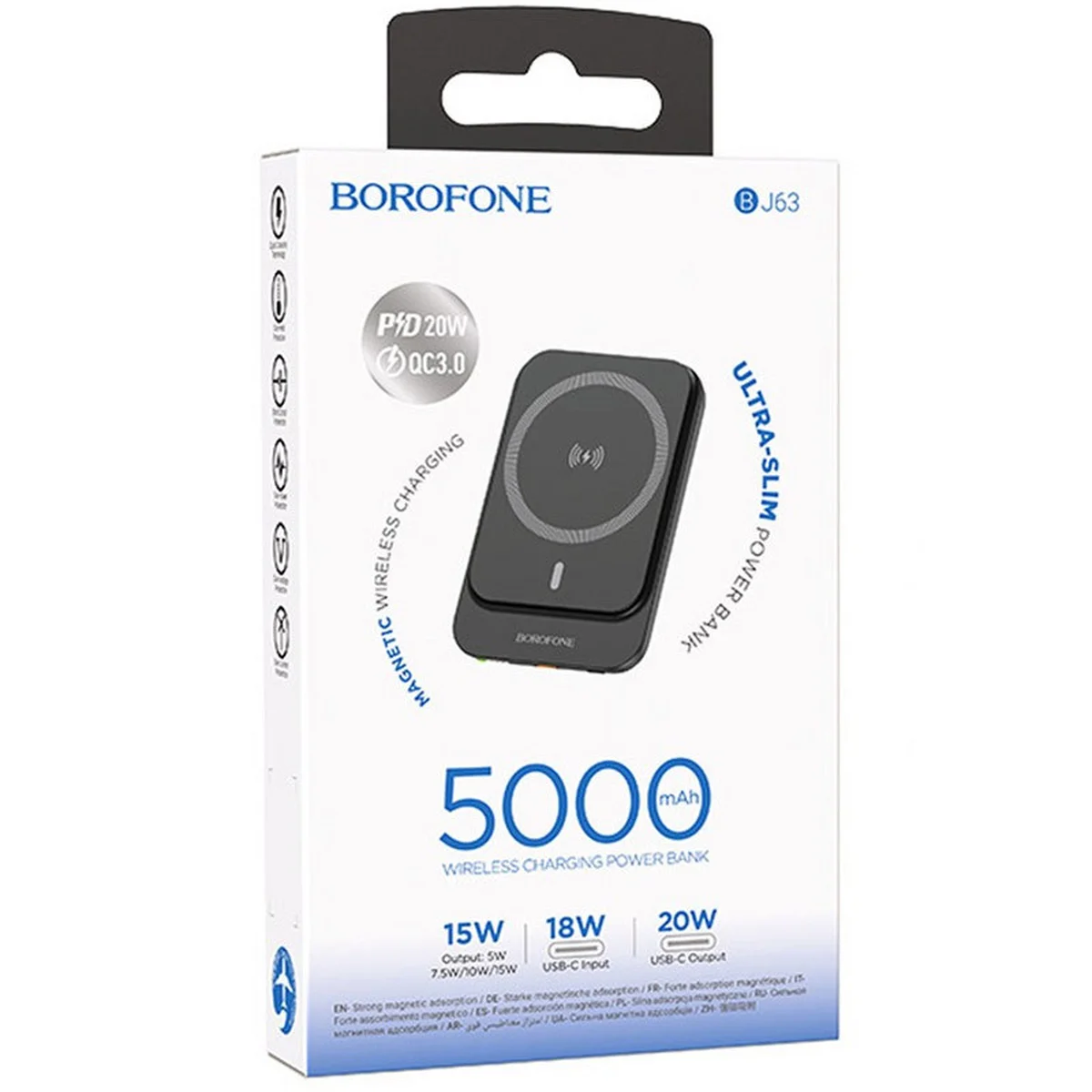 Портативное ЗУ Power Bank BOROFONE BJ63 Nimble PD20W с БЗУ 5000 mAh Black