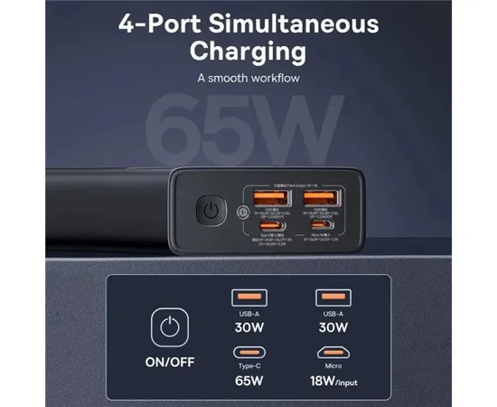 Портативное зарядное устройство Baseus Star-Lord Digital Display 65W 20000 mAh (P10022906113-00) Cluster Black