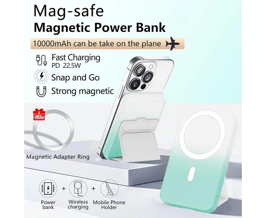 Портативное зарядное устройство Power Bank JJT-A27-1 Gradient PD20W+QC 22.5W с БЗУ 10000 mAh White / Green