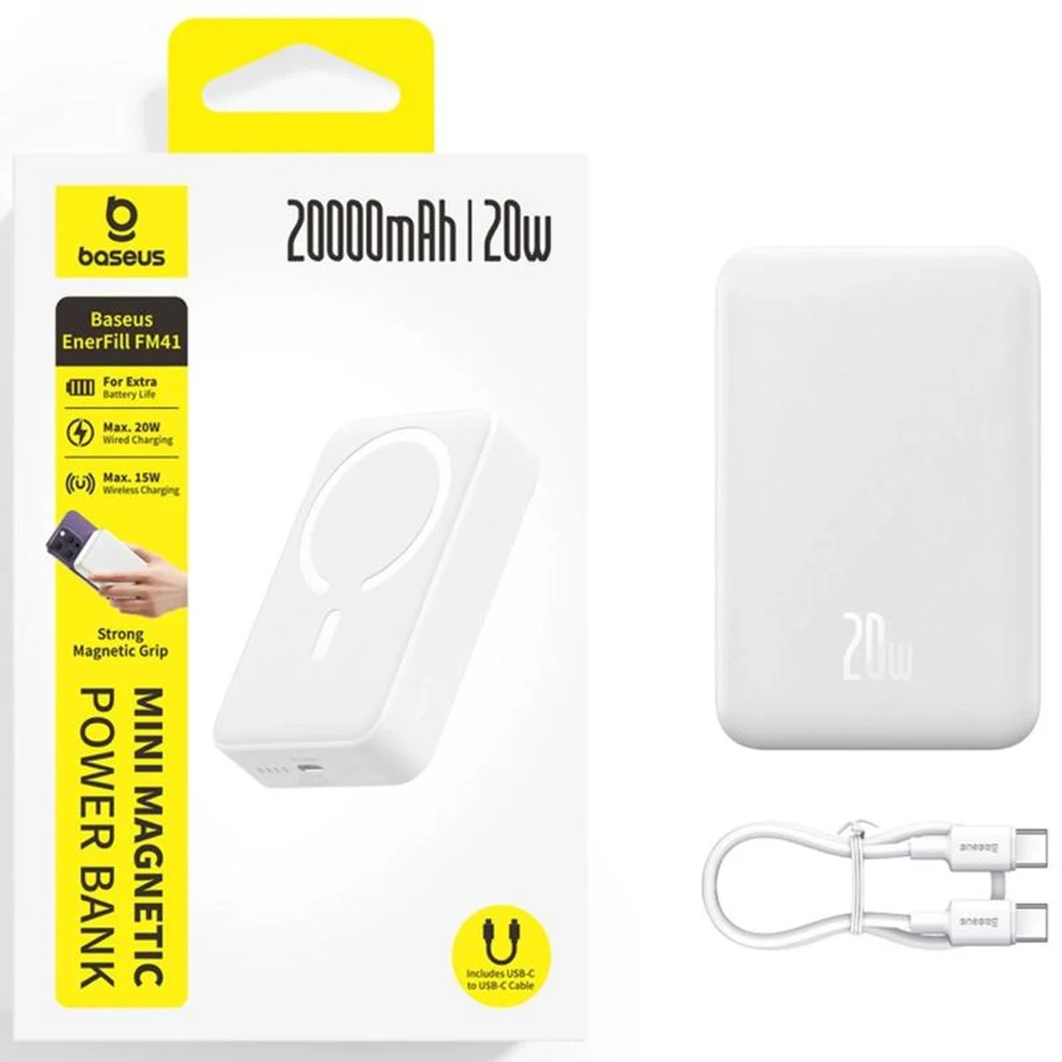 Портативное ЗУ Power Bank Baseus EnerFill FM41 Mini Magnetic PD20W с БЗУ 20000mAh (E0027U) Moon White