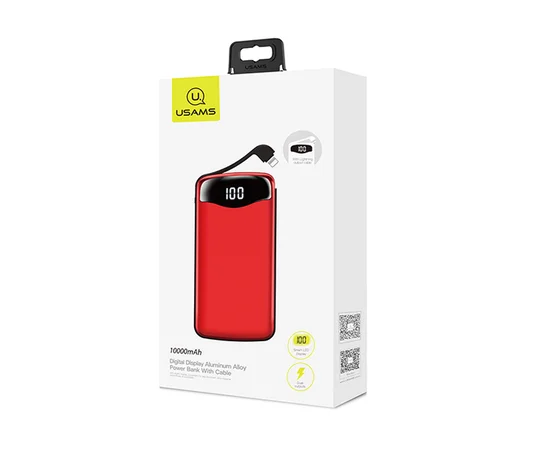 Портативное зарядное устройство Usams US-CD90 Digital Display Aluminum Alloy With Cable 10000mAh Красный