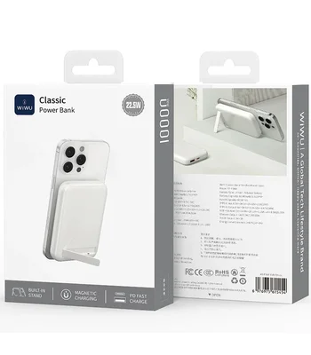Портативное ЗУ Power Bank WIWU P064 Classic PD22.5W с БЗУ + holder 10000 mAh White