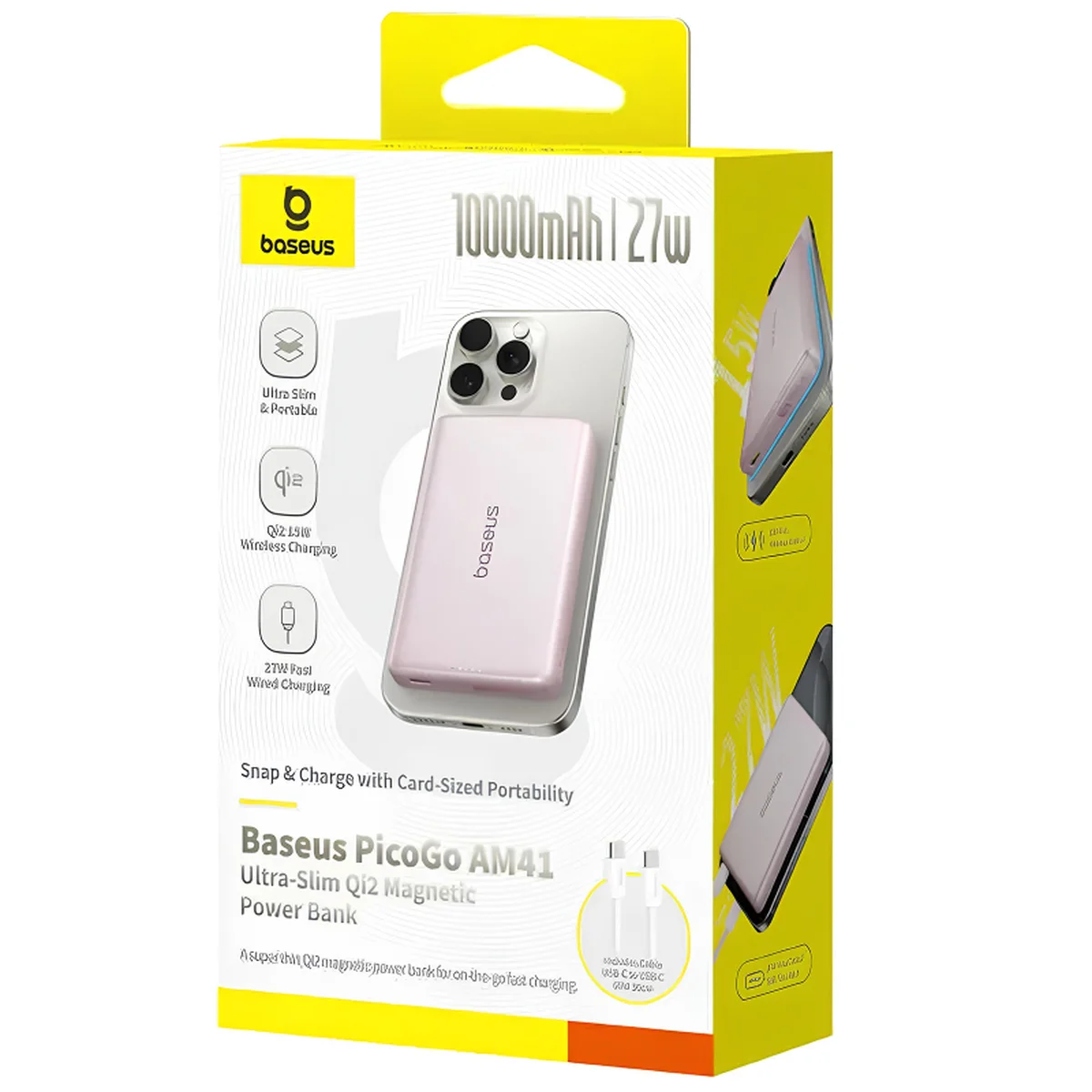 Портативное ЗУ Power Bank Baseus PicoGo AM41 Ultra-Slim 27W c БЗУ 10000 mAh (E0027200) Pink