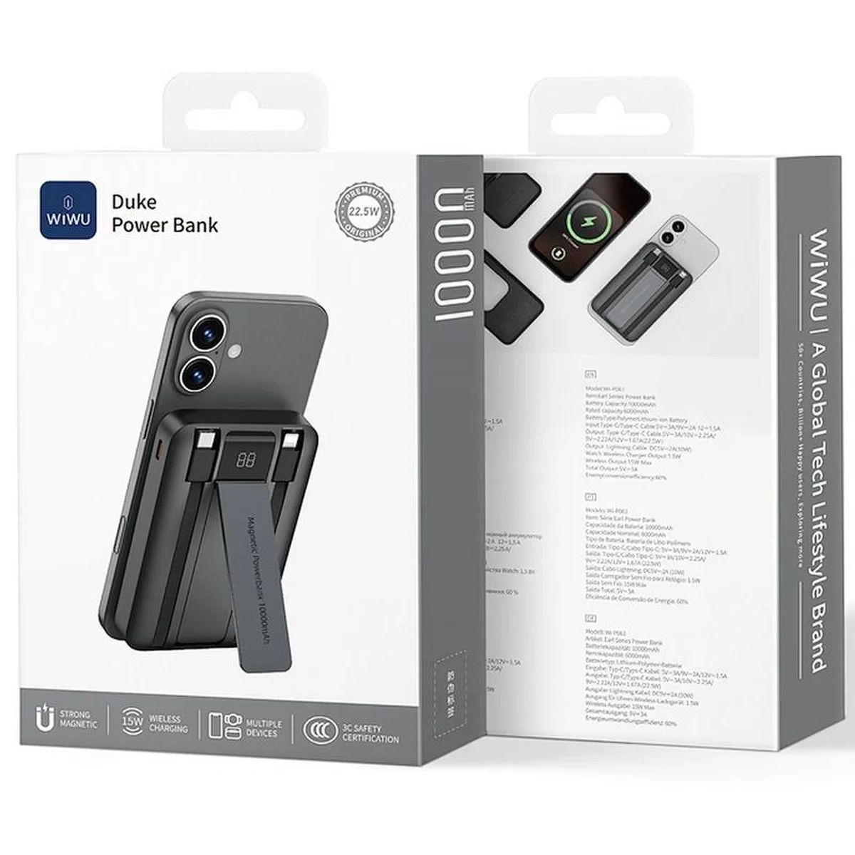 Портативное ЗУ Power Bank WIWU Wi-P061 22.5W+PD20W с БЗУ+iWatch with cable 10000 mAh Black