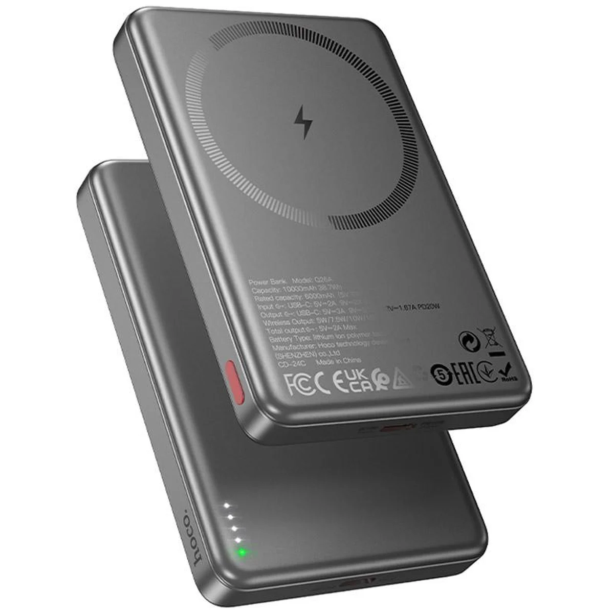 Портативное ЗУ Power Bank Hoco Q26A Joy PD20W с БЗУ 10000 mAh Metal gray