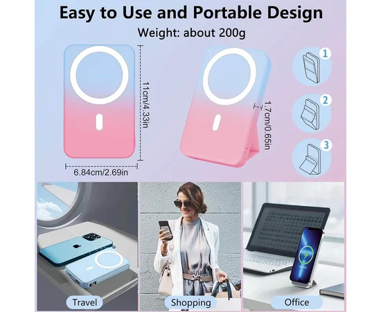 Портативное зарядное устройство Power Bank JJT-A27-1 Gradient PD20W+QC 22.5W с БЗУ 10000 mAh Blue / Pink