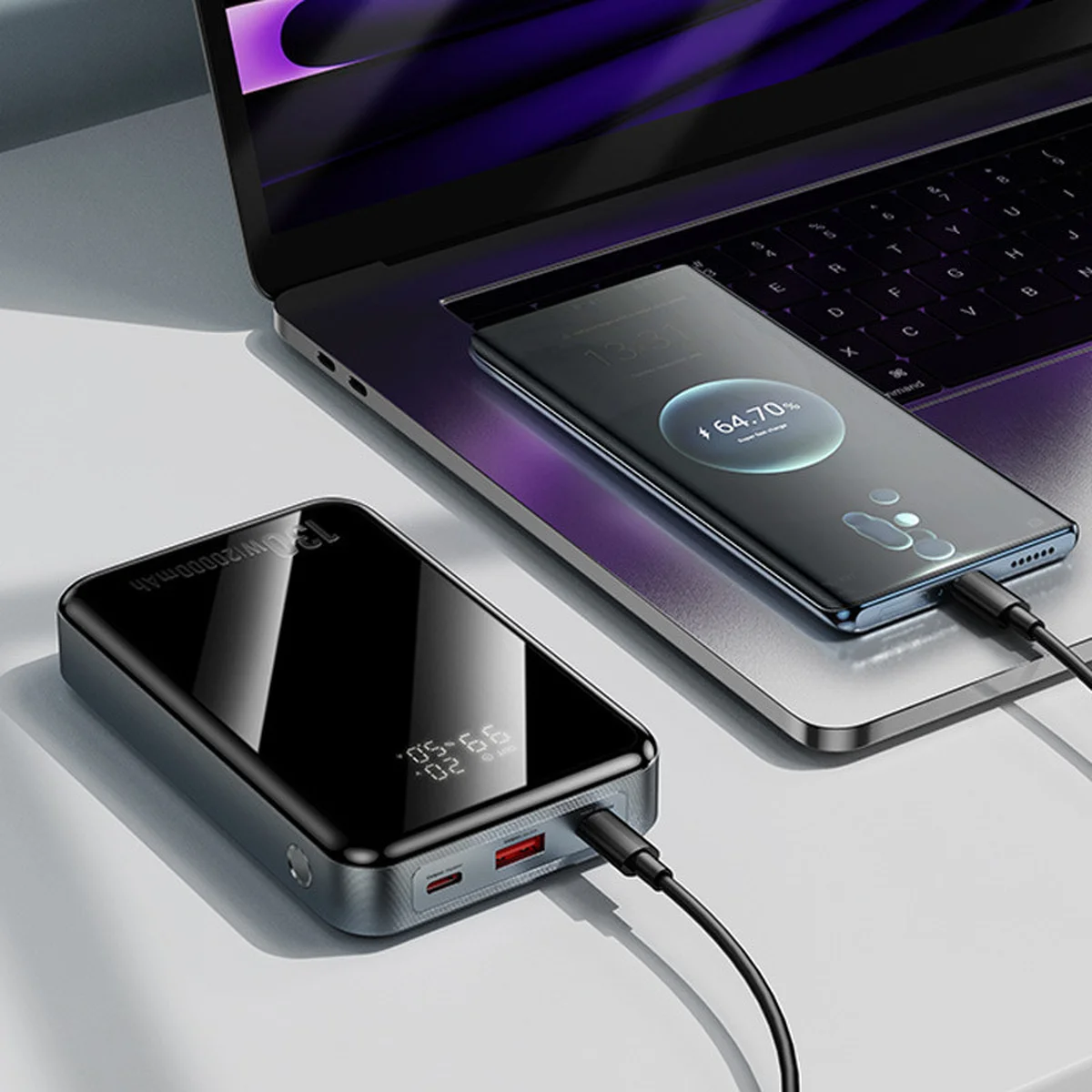 Портативное ЗУ Power Bank Hoco Q30A Fast charge 130W 20000 mAh Metal gray