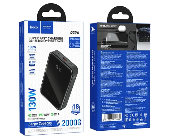 Портативное ЗУ Power Bank Hoco Q30A Fast charge 130W 20000 mAh Metal gray