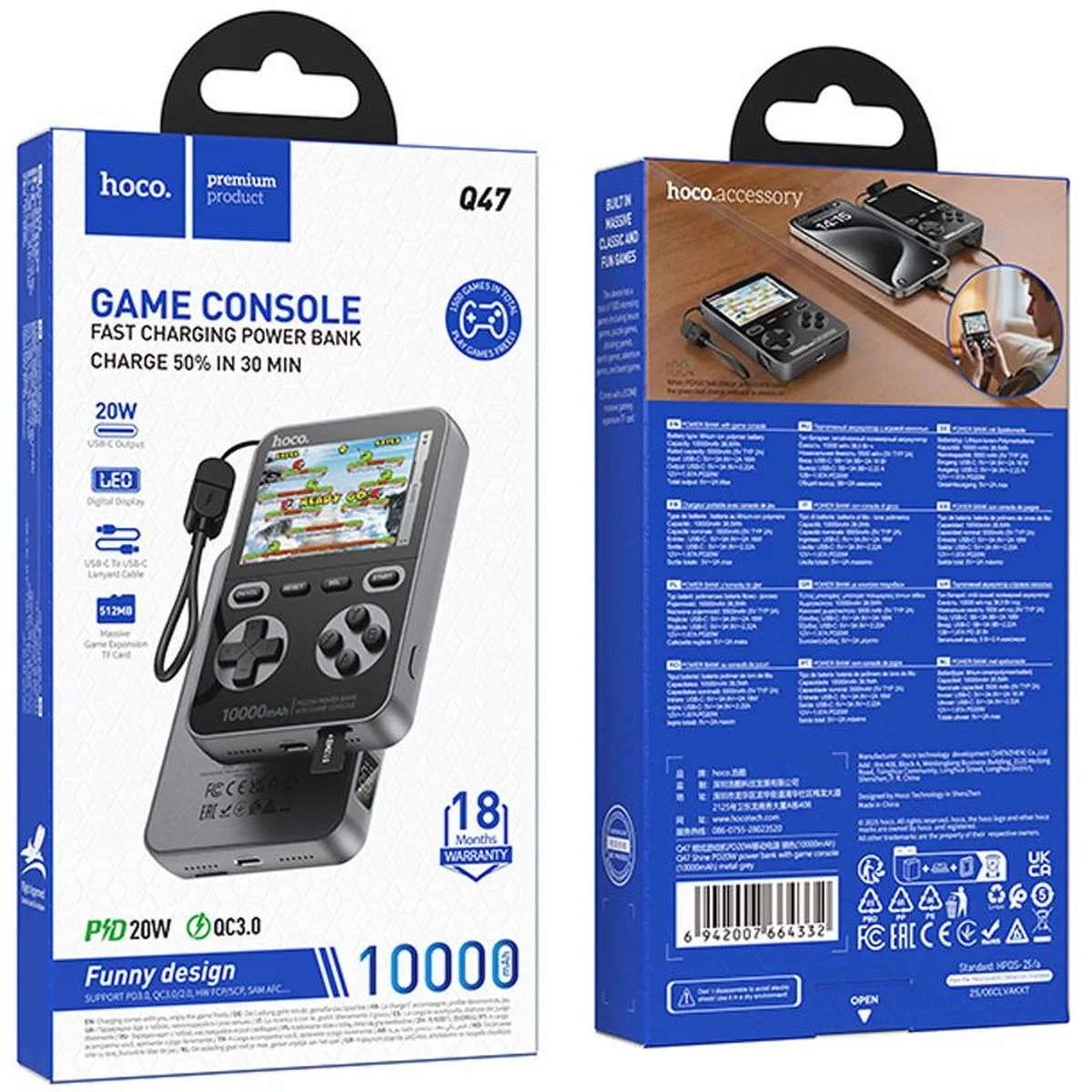 Портативне ЗУ Power Bank Hoco Q47 Shine PD20W with cable + Game Console 10000 mAh