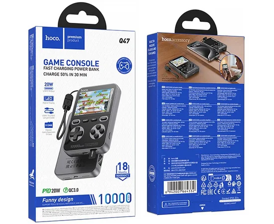 Портативное ЗУ Power Bank Hoco Q47 Shine PD20W with cable + Game Console 10000 mAh Metal gray