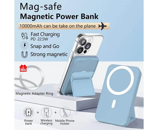 Портативное зарядное устройство Power Bank JJT-A27-1 PD20W+QC 22.5W с БЗУ 10000 mAh Light blue