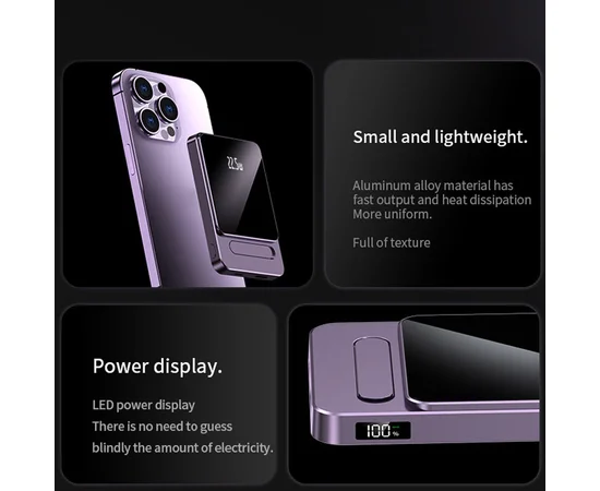 Портативное ЗУ Power Bank JJT-A77 PD20W+QC 22.5W с БЗУ 10000 mAh Purple
