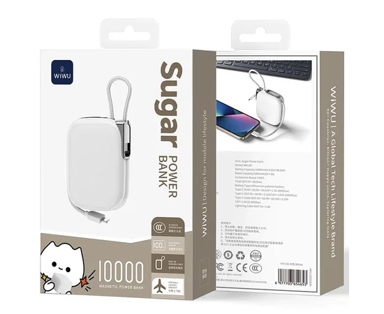 Портативное ЗУ Power Bank WIWU MH136 Sugar 22.5W with cable 10000 mAh White