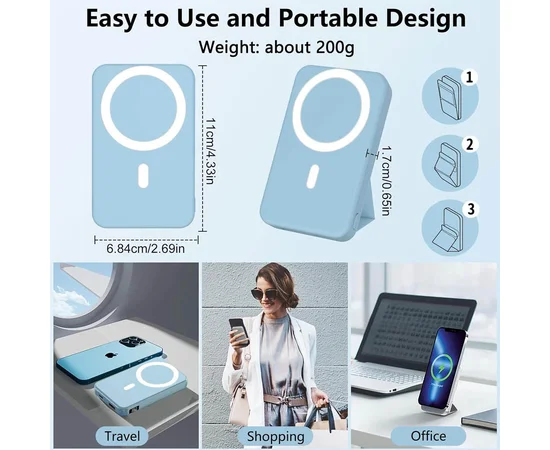 Портативное зарядное устройство Power Bank JJT-A27-1 PD20W+QC 22.5W с БЗУ 10000 mAh Light blue