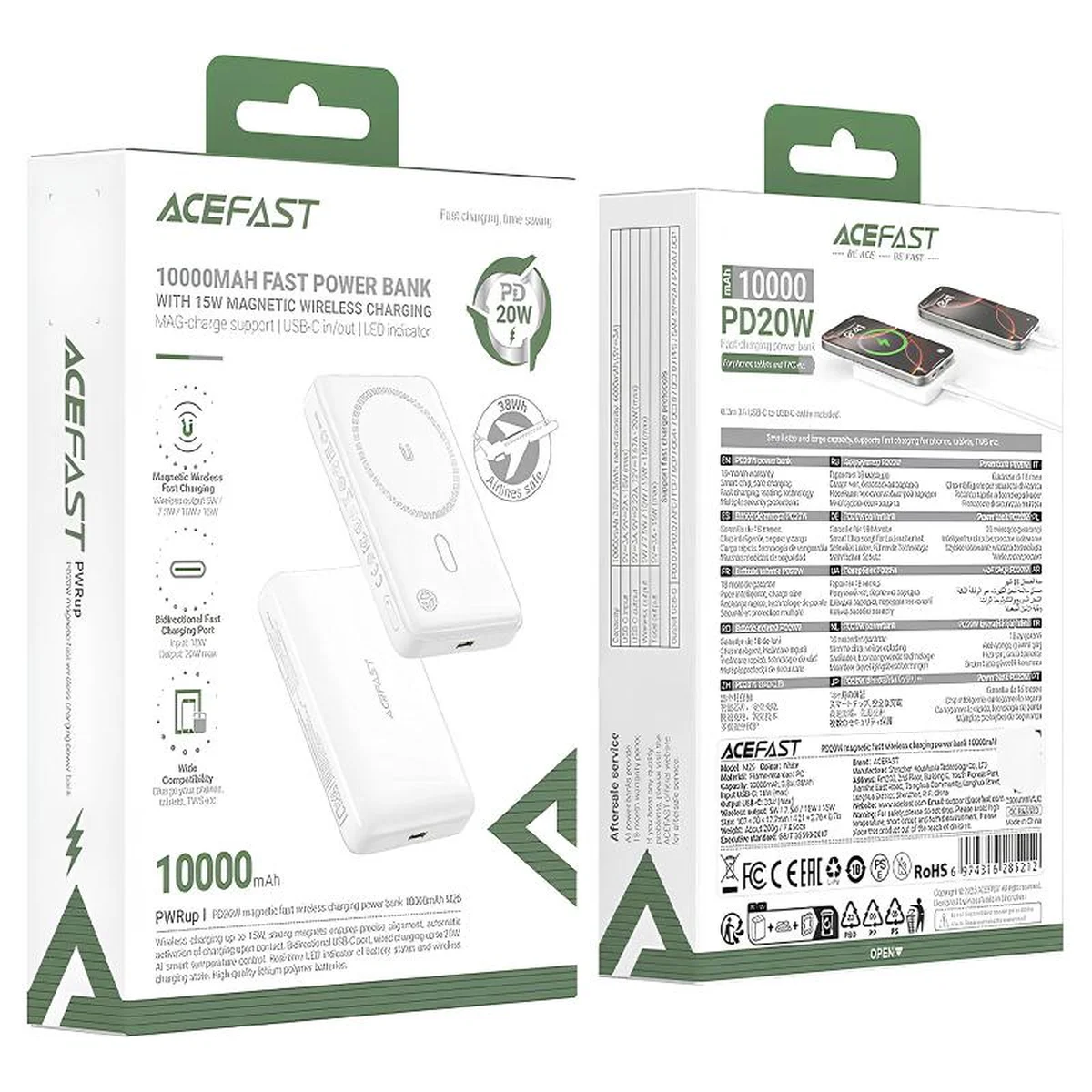 Портативное ЗУ Power Bank Acefast M26 20W с БЗУ 10000 mAh White