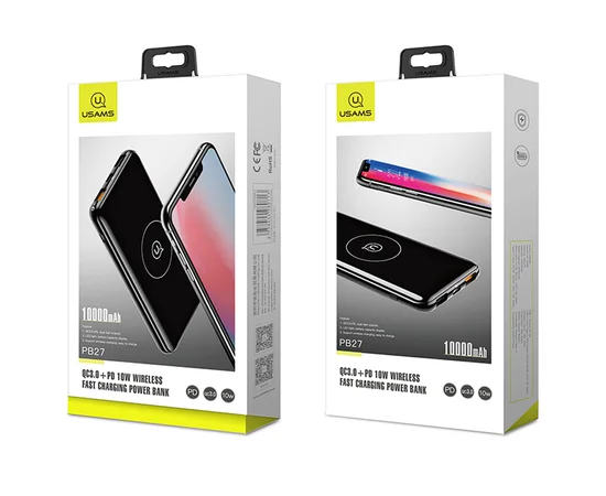 Портативное зарядное устройство Usams PB27 US-CD88 QC3.0+PD 10W Wireless Fast Charging 10000mAh Черный