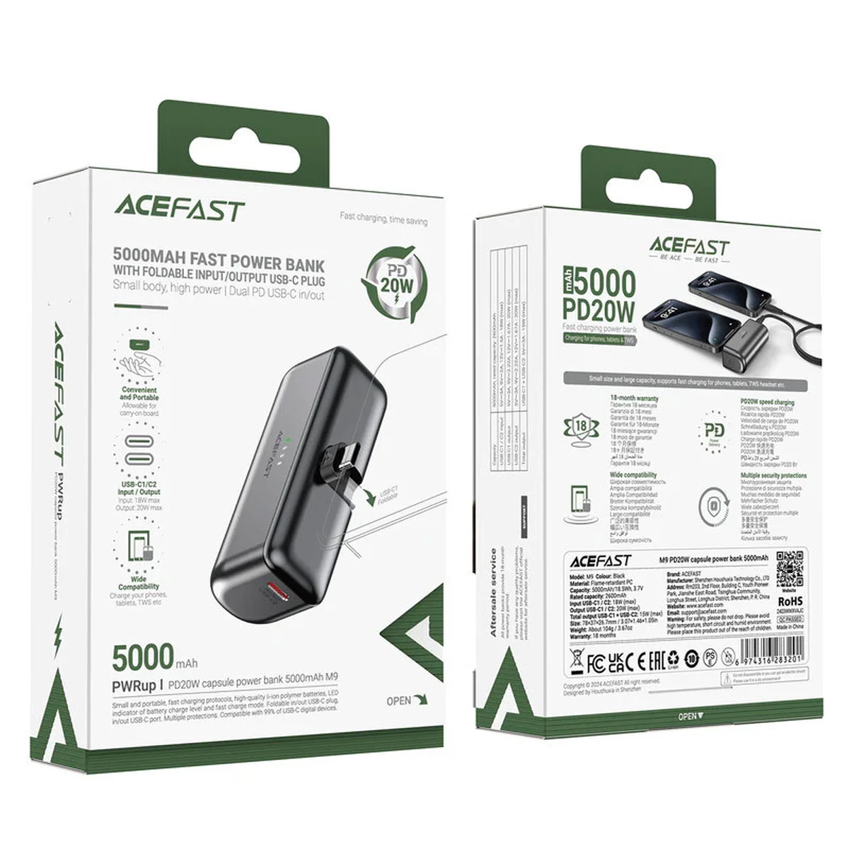 Портативное ЗУ Power Bank Acefast M9 PD20W 5000 mAh Black