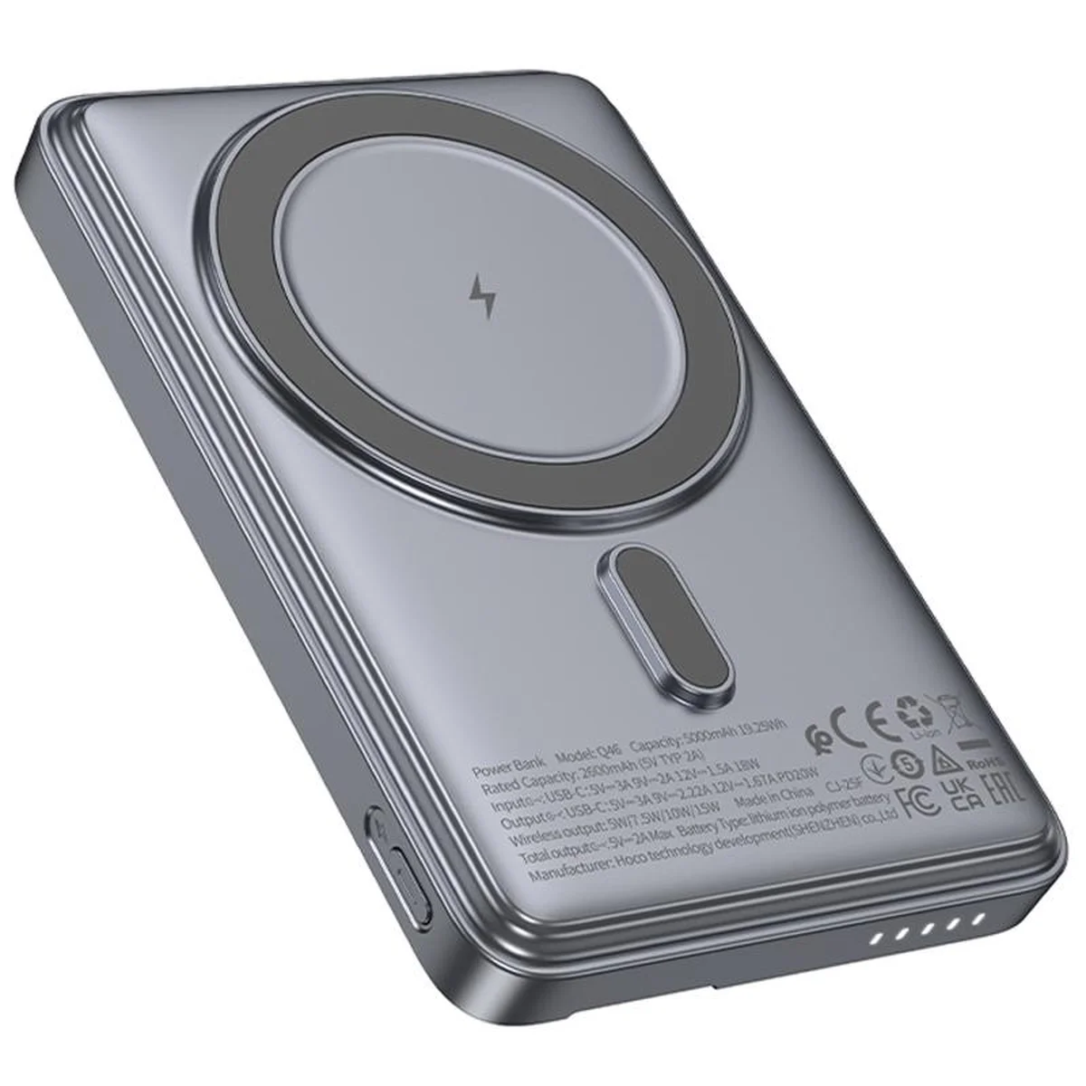 Портативное ЗУ Power Bank Hoco Q46 Title PD20W с БЗУ+card holder 5000 mAh Silver gray